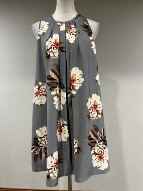 Umgee grey floral sleeveless a-line mini dress size medium